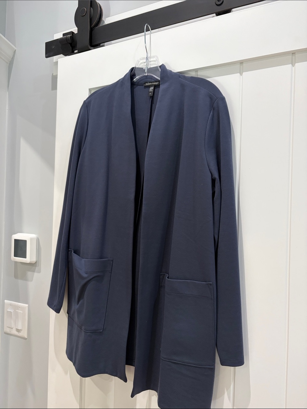 Eileen Fisher Deep Navy Open-Front Long Cardigan, size small new without tags